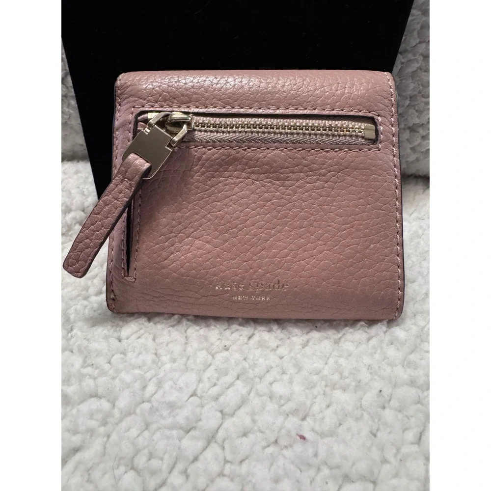 Kate Spade New York Small Pebbled Leather Tri-Fold Wallet Dusty Pink Rose Gold